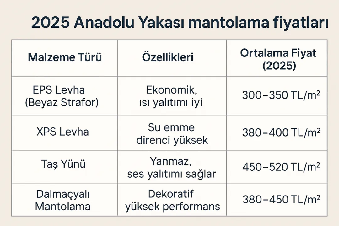 2025 Anadolu Yakası mantolama fiyatları – EPS, XPS ve taş yünü m2 maliyet tablosu 