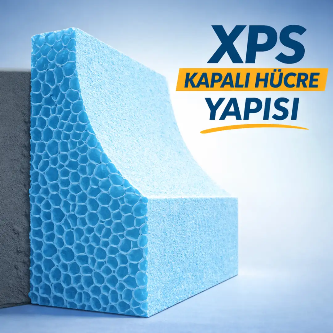 XPS levha kapalı hücre yapısı kesit görünümü, ekstrüde polistiren ısı yalıtım levhası teknik yapı detayı&nbsp;