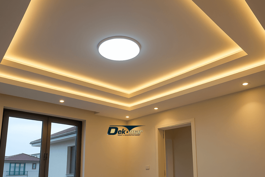Tepebaşı’nda led aydınlatmalı modern alçıpan tavan tasarımı – enerji tasarruflu, dekoratif ve yenilikçi Dek-Mar İnşaat çalışması.