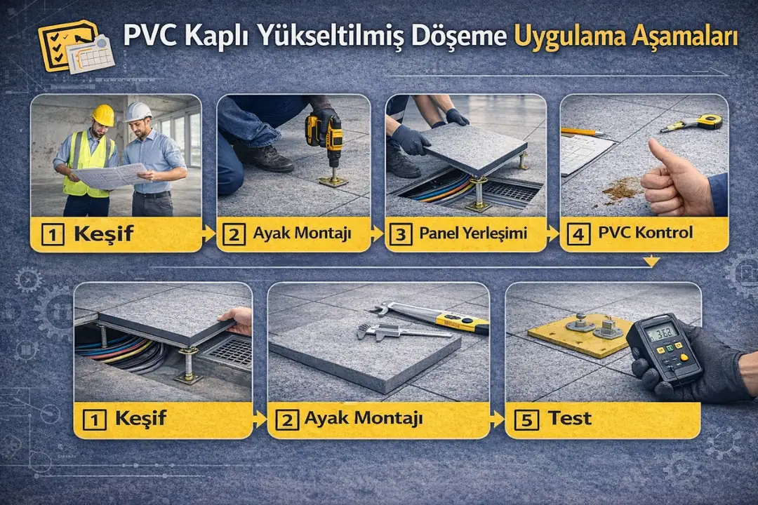 PVC kaplı yükseltilmiş döşeme uygulama aşamaları adım adım