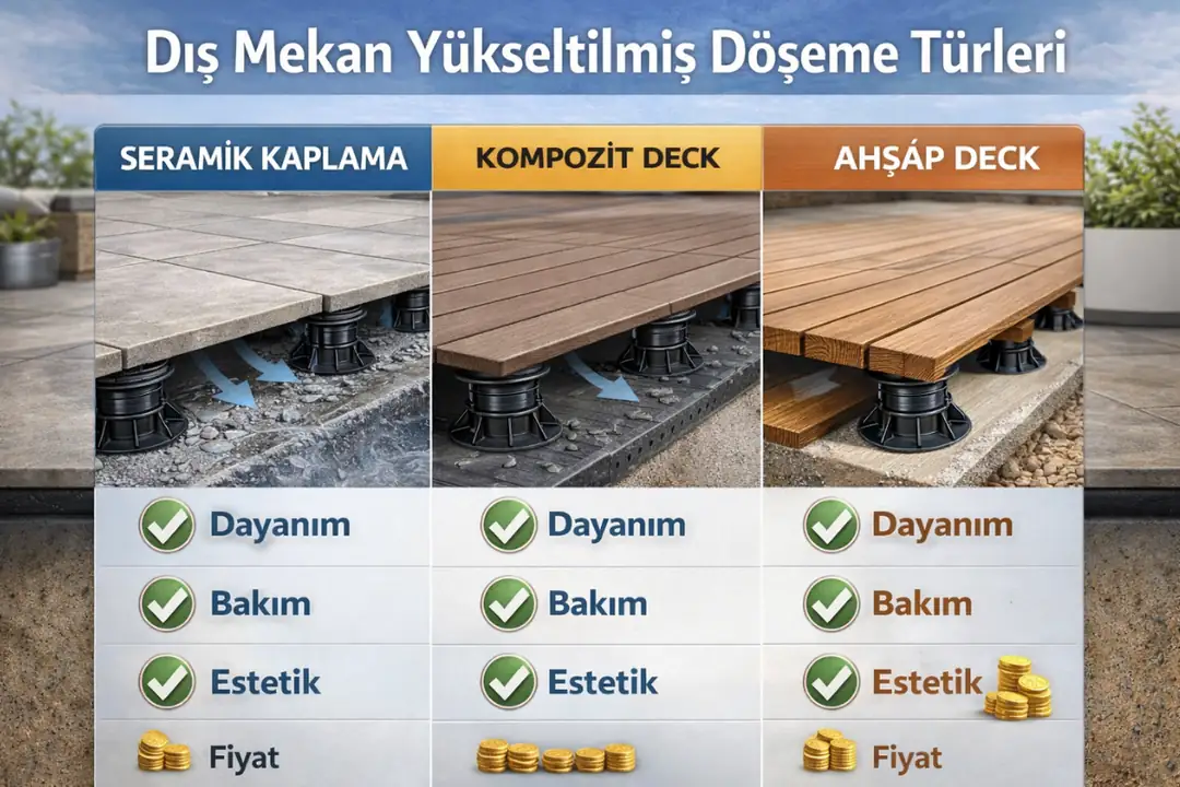 Dış mekan yükseltilmiş döşeme sistem çeşitleri karşılaştırması&nbsp;