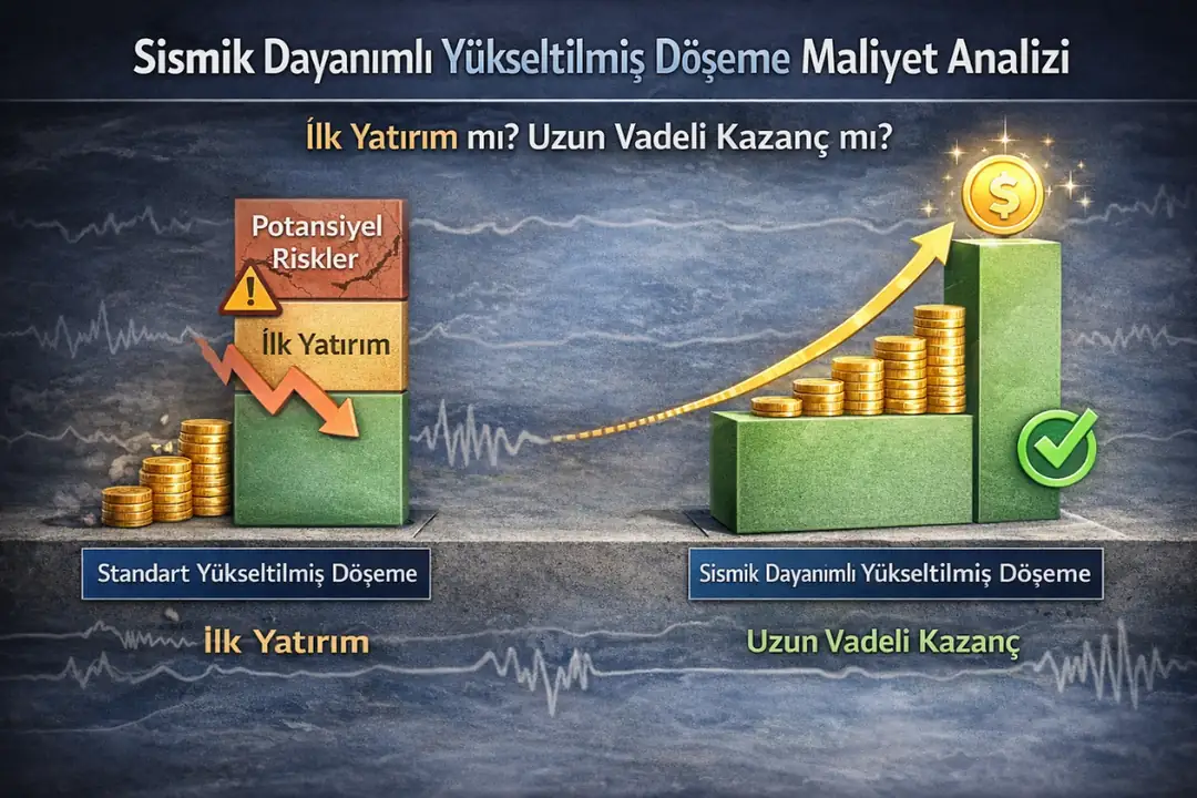Sismik dayanımlı yükseltilmiş döşeme maliyet analizi; standart sistemlere göre ilk yatırım ve uzun vadeli kazanç karşılaştırması