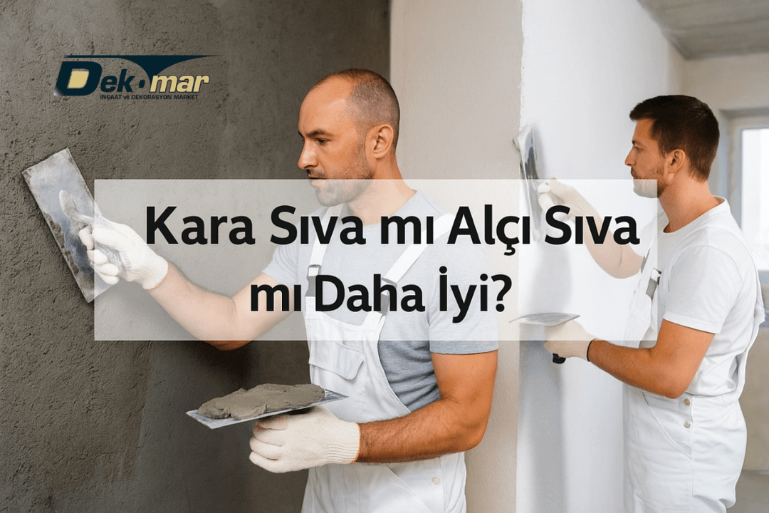 Kara sıva ve alçı sıva uygulamasını gerçek ustalarla karşılaştırmalı gösteren iç mekan yapı uygulama görseli – 2025. 