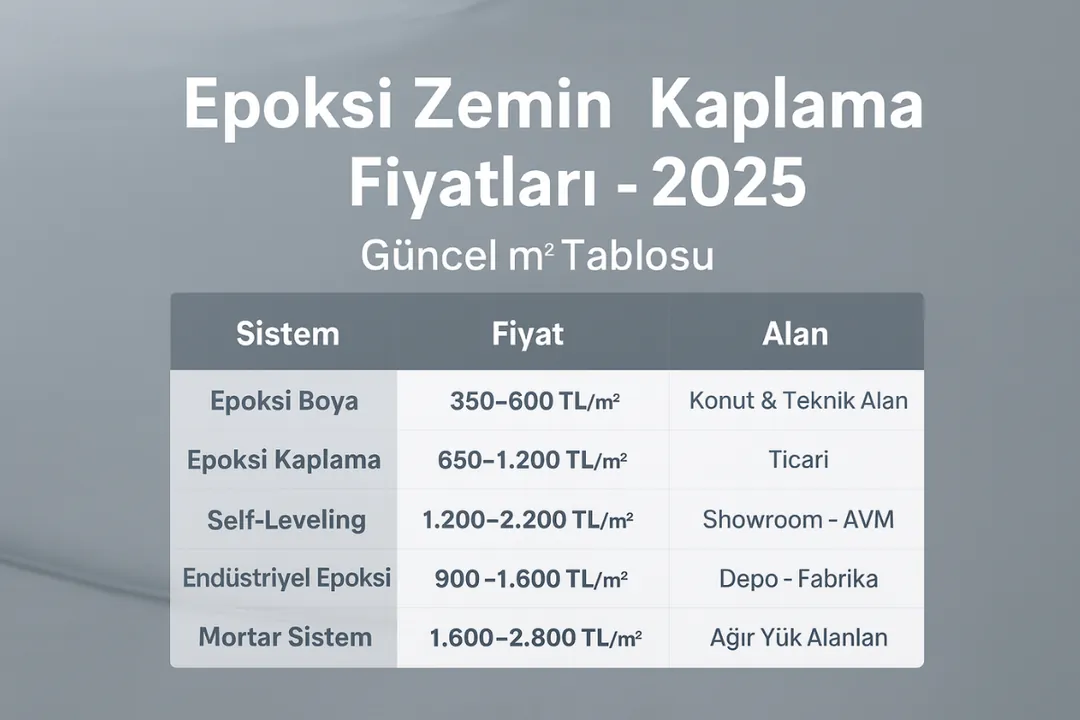 Epoksi zemin kaplama fiyat tablosu – self-leveling, endüstriyel, mortar ve epoksi boya güncel fiyatları – Dek-Mar 2025