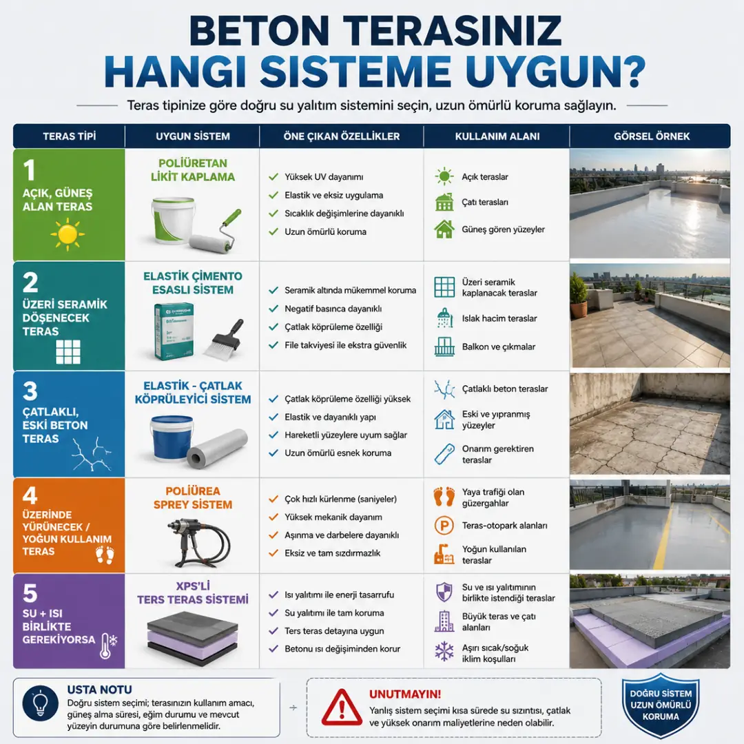 Beton teras tipine göre doğru su yalıtım sistemi seçimi&nbsp;