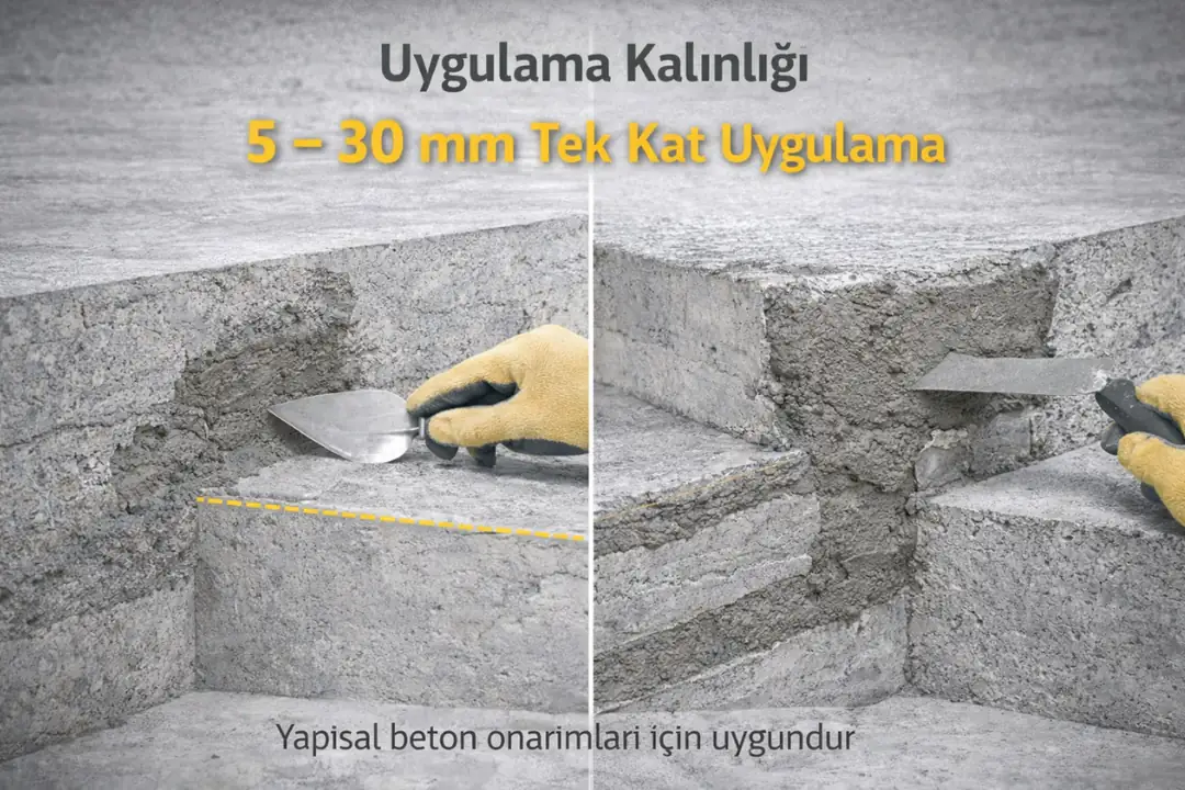 Sika MonoTop-612 5–30 mm uygulama kalınlığı detayı&nbsp;