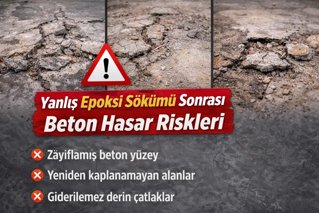 Yanlış epoksi sökümü sonrası beton yüzeyde oluşan hasarlar&nbsp;