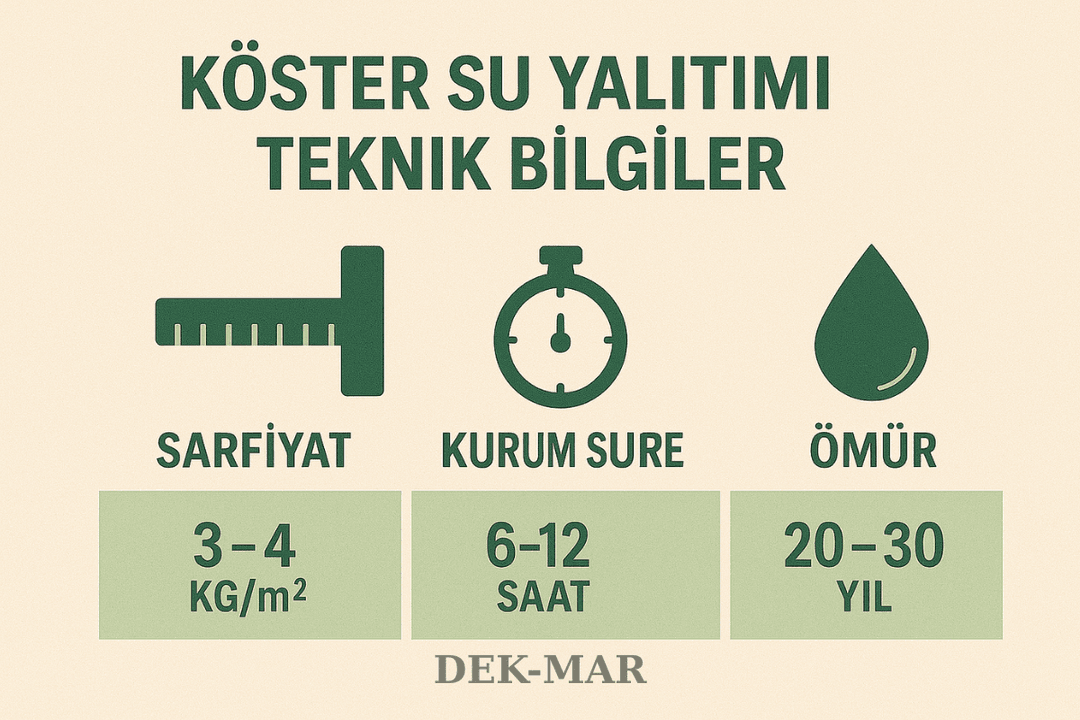Köster su yalıtımı teknik bilgiler: sarfiyat, kat sayısı, kuruma süresi, ömür