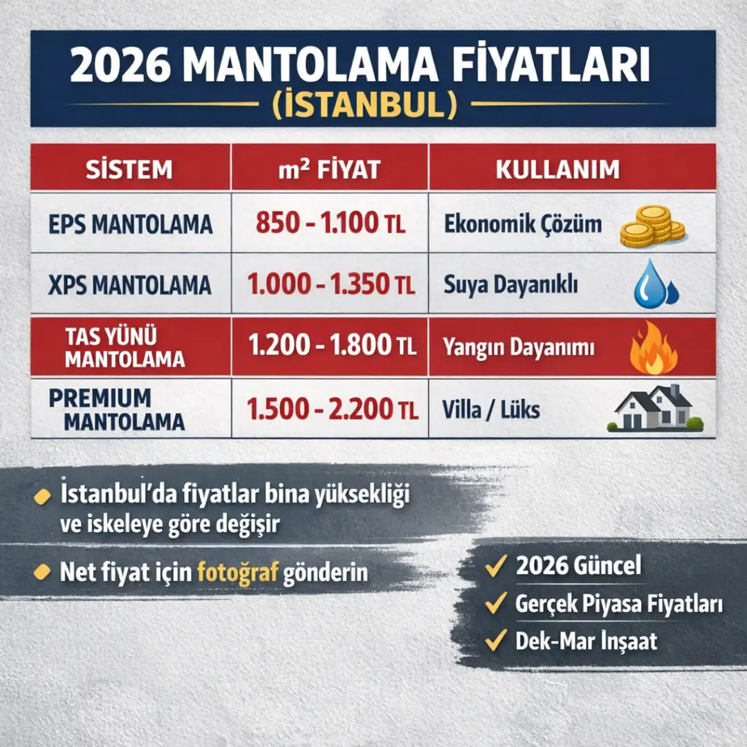 İstanbul mantolama fiyatları 2026 m2 fiyat tablosu EPS XPS taş yünü dış cephe yalıtım maliyetleri güncel liste&nbsp;