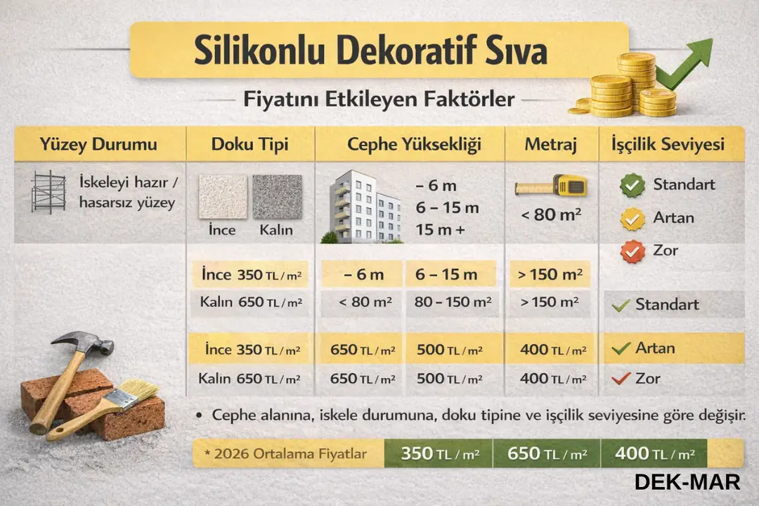 Silikonlu dekoratif sıva fiyatını etkileyen faktörler ve m2 maliyet tablosu&nbsp;