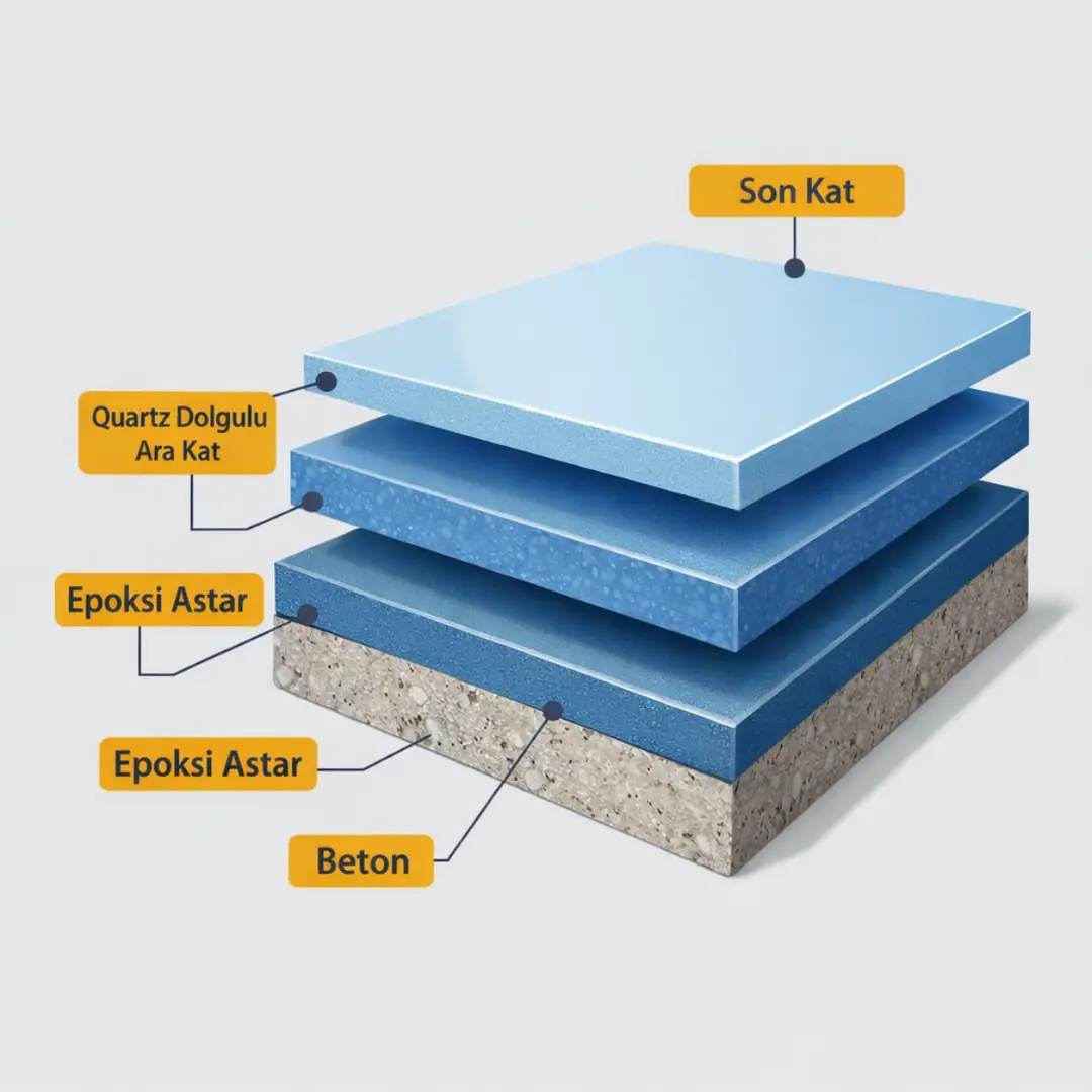 epoksi zemin kaplama katman yapısı diyagramı&nbsp;