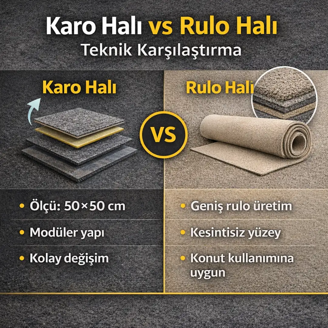 Karo halı ve rulo halı teknik özellik karşılaştırma infografiği&nbsp;