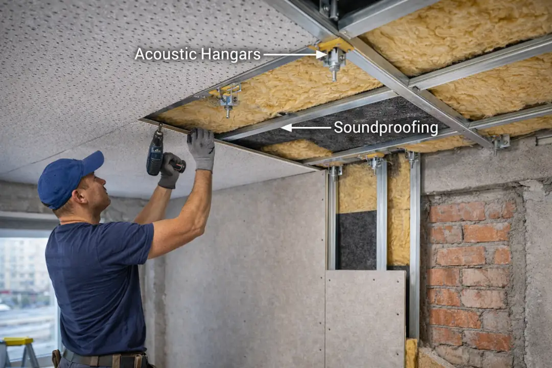 Tavan ses yalıtımı asma tavan sistemi, akustik askılı uygulama