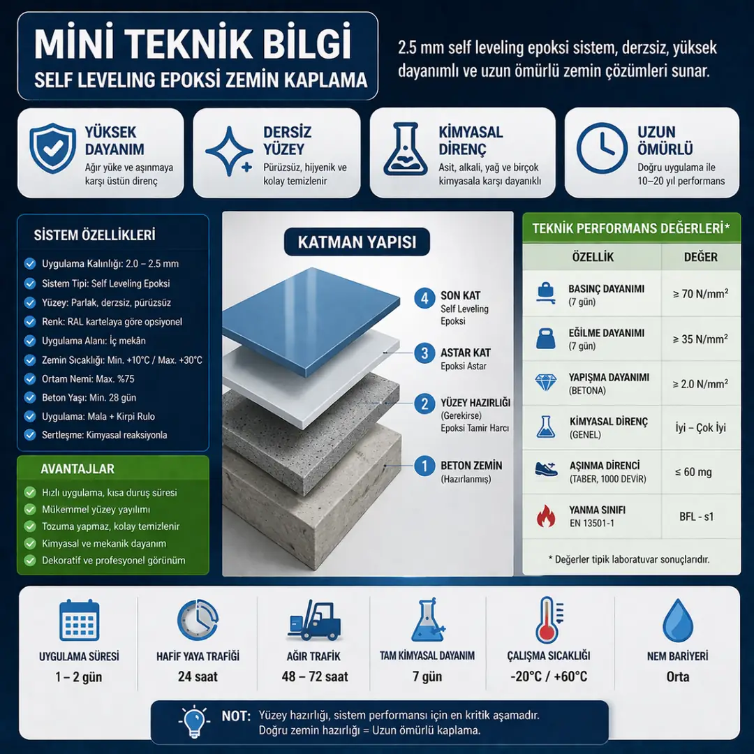 2.5 mm self leveling epoksi teknik bilgileri tüketim kalınlık kuruma süresi ve kullanım ömrü&nbsp;