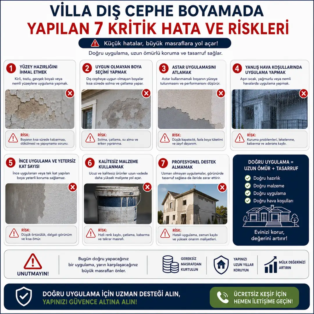 Yanlış villa dış cephe boya uygulaması sonucu çatlama kabarma ve yüzey hasarları&nbsp;