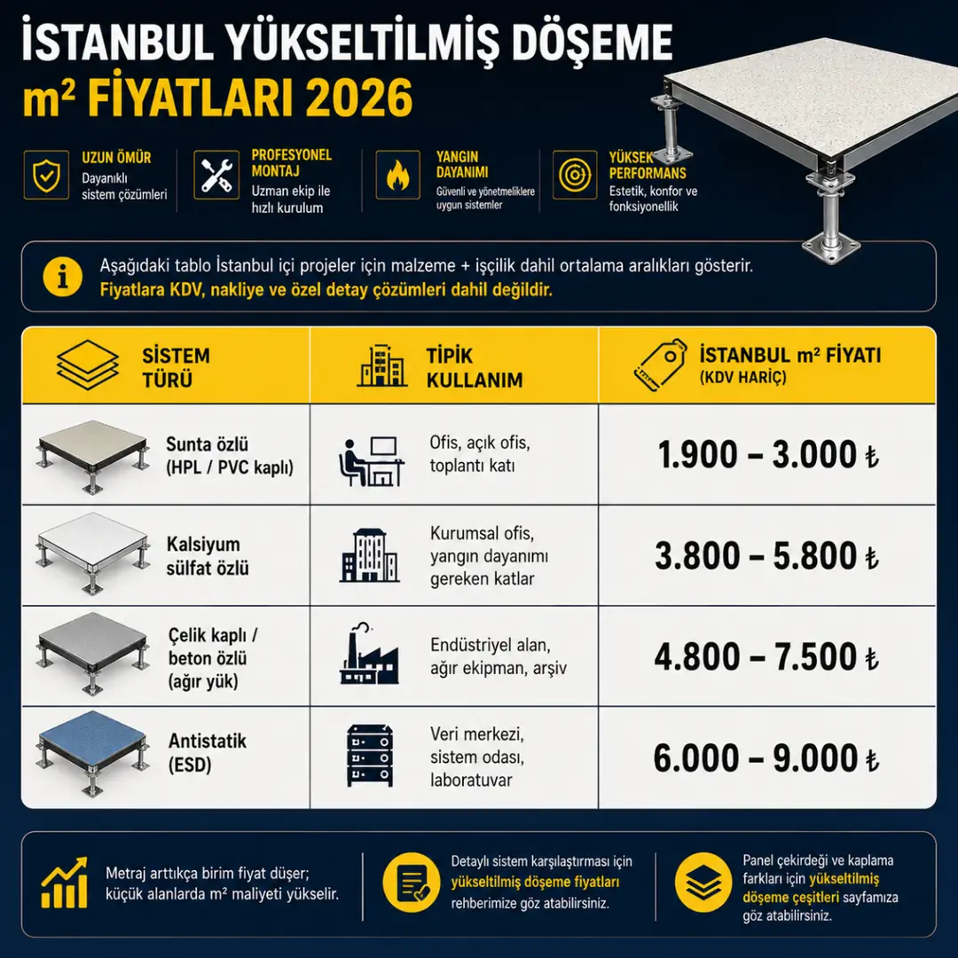 İstanbul yükseltilmiş döşeme m² fiyatları 2026&nbsp;