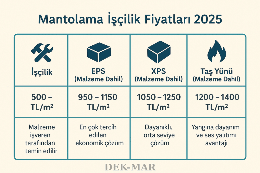 2025 mantolama işçilik fiyat tablosu – malzeme dahil ve hariç m² maliyetler