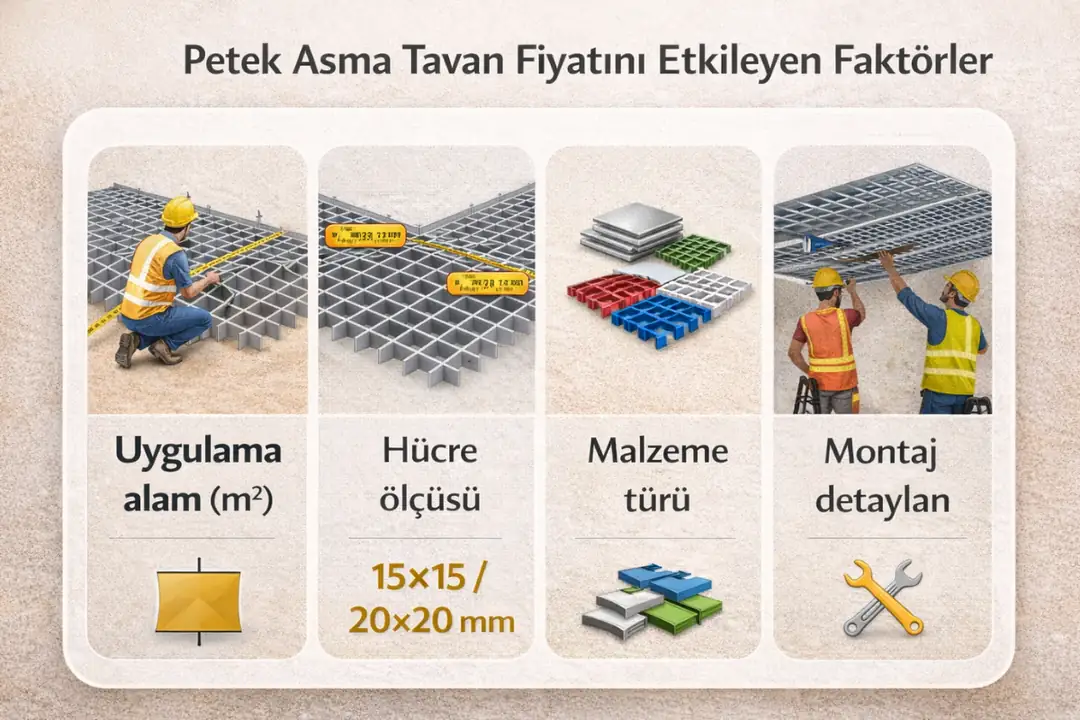 Antalya petek asma tavan fiyatını etkileyen faktörler – alan, hücre ölçüsü ve montaj&nbsp;