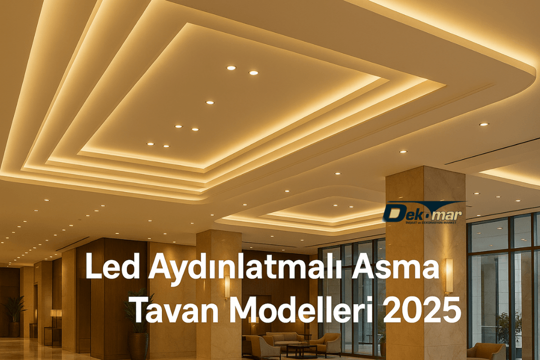 Led aydınlatmalı asma tavan modelleri 2025 – Modern otel lobisinde kullanılan gizli ışıklı tavan tasarımı ve aydınlatma sistemi. 