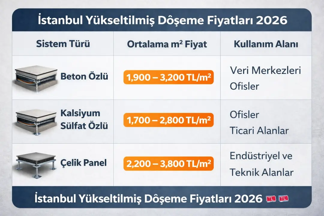 İstanbul yükseltilmiş döşeme m2 fiyatları ve sistem karşılaştırması 2026&nbsp;