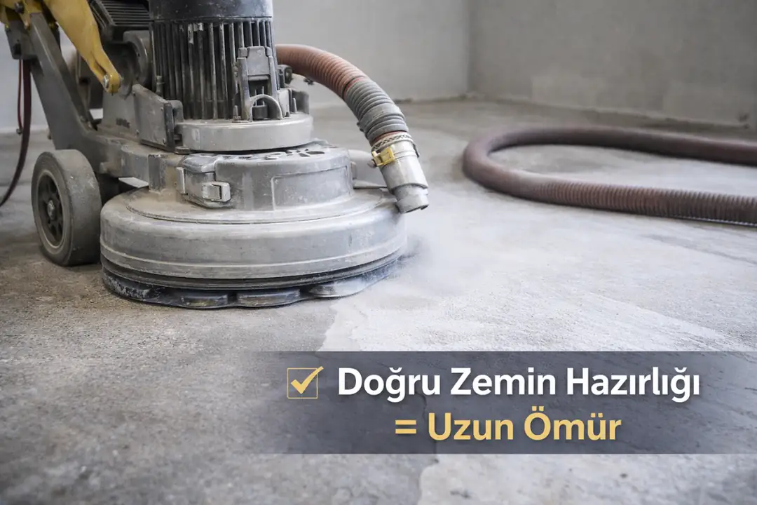 Epoksi zemin kaplama öncesi beton yüzey taşlama ve zemin hazırlık aşaması, uzun ömürlü ve sağlam epoksi uygulaması için&nbsp;