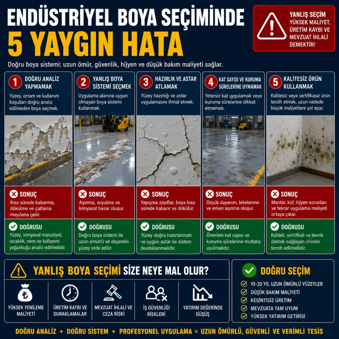 Yanlış endüstriyel boya seçimi nedeniyle oluşan çatlama dökülme ve hijyen sorunları&nbsp;