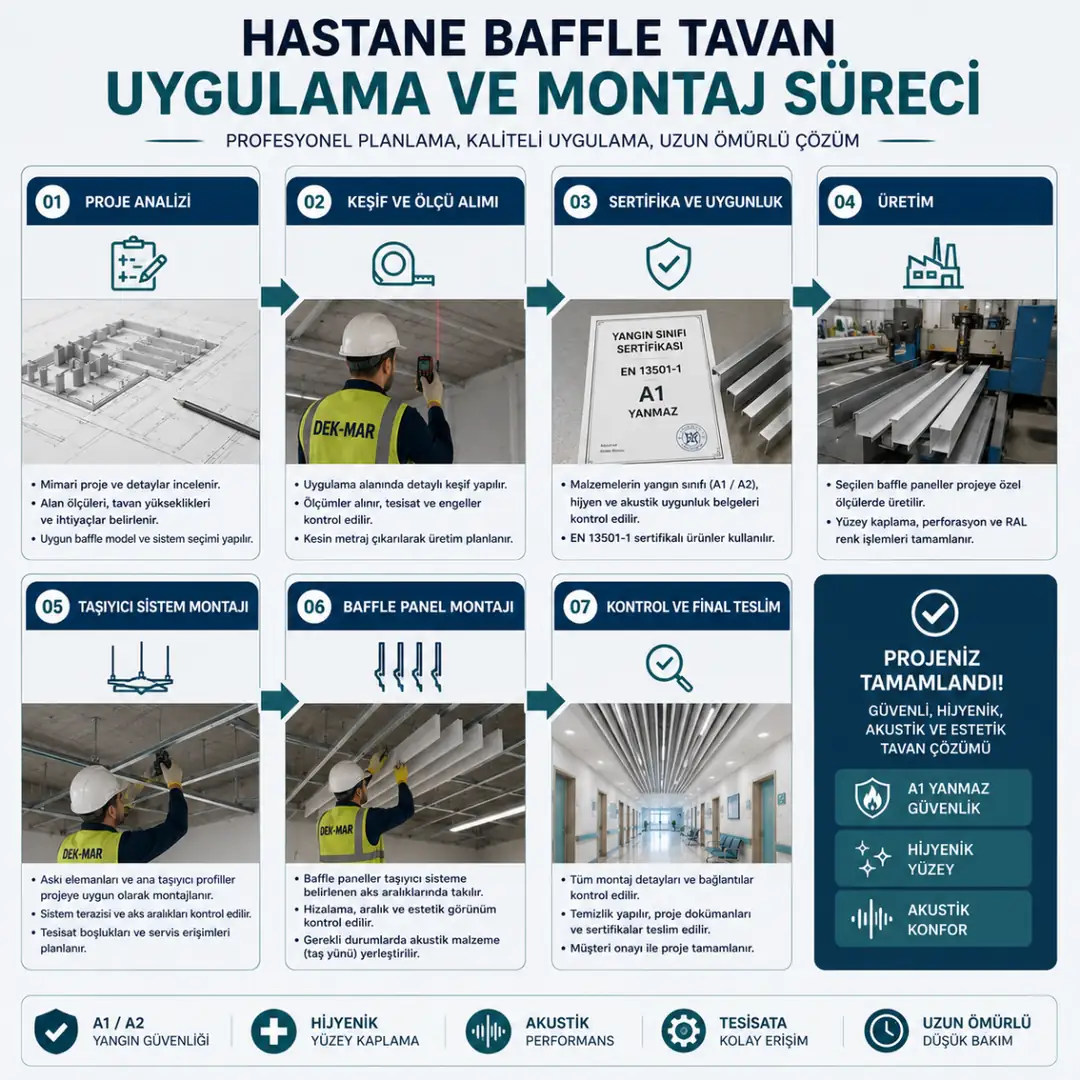 Hastane baffle tavan uygulama ve montaj süreci