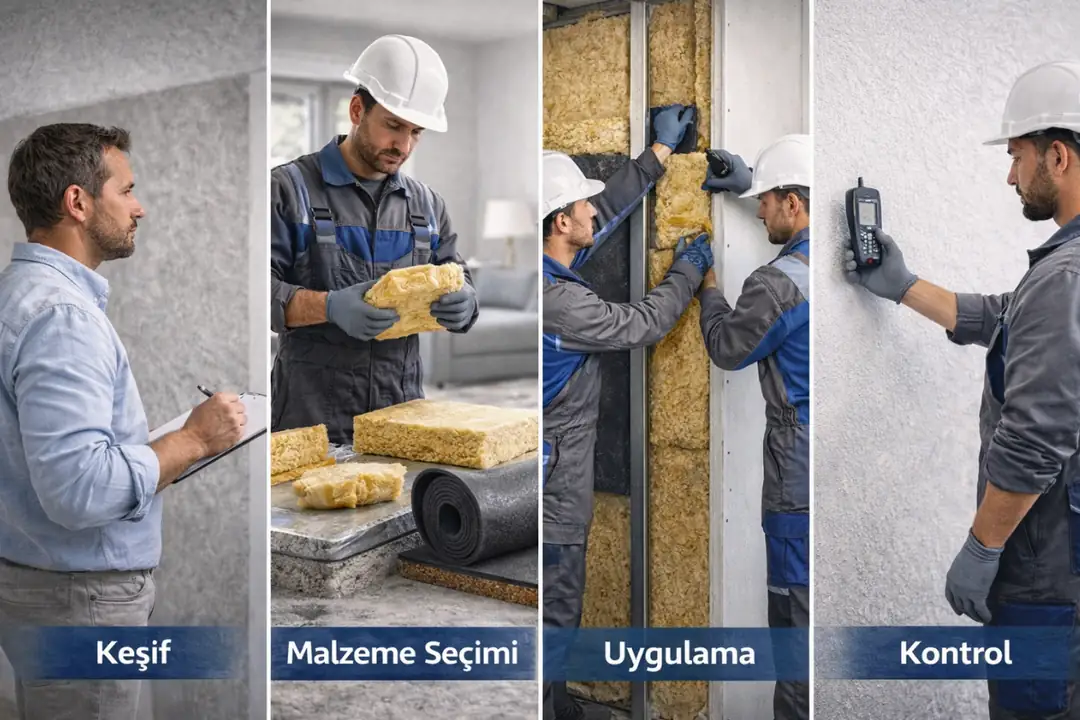 Ses yalıtımı uygulama aşamaları; keşif, malzeme seçimi, profesyonel uygulama ve kontrol süreçleri