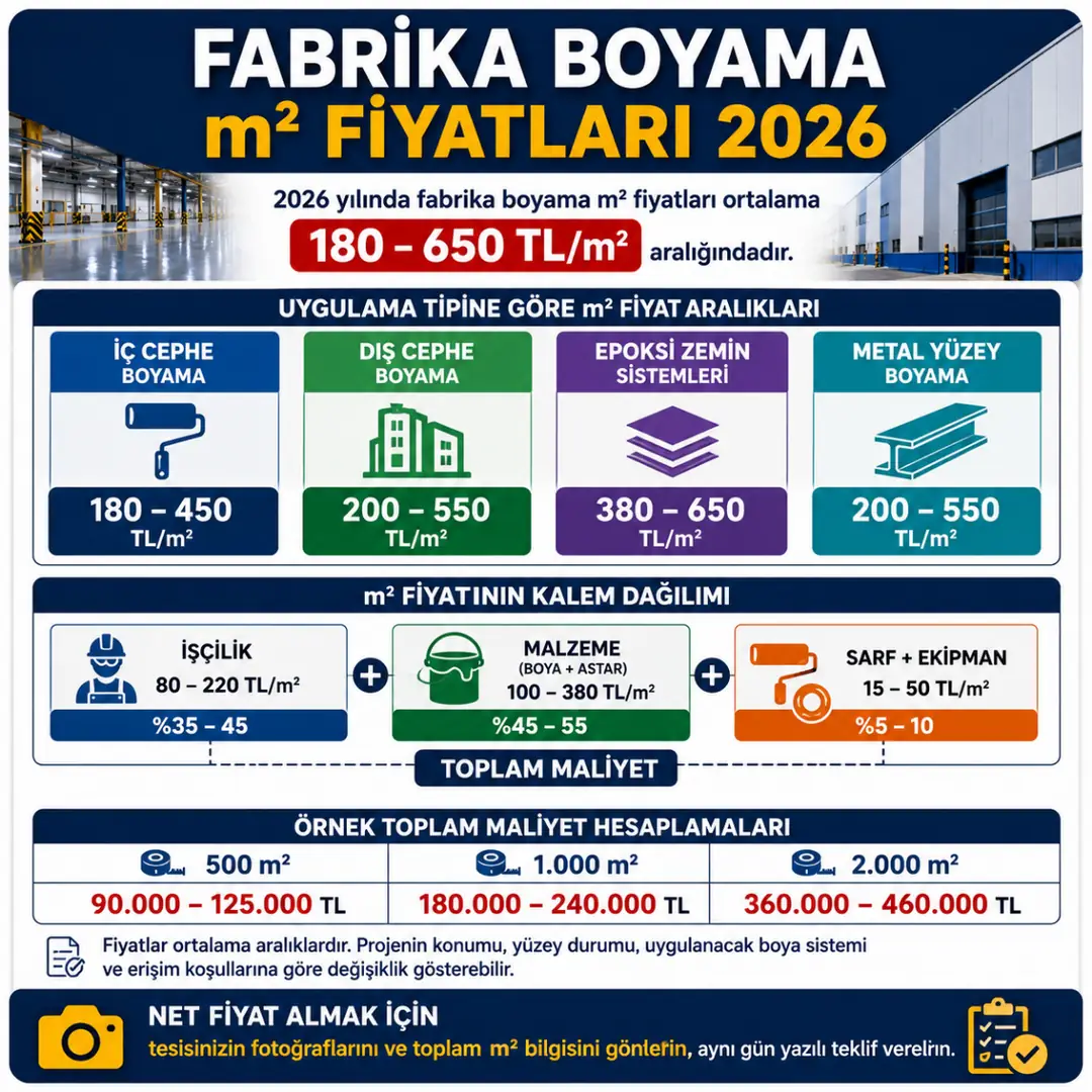 Fabrika boyama fiyat aralıkları 2026 işçilik malzeme ve toplam maliyet tablosu&nbsp;