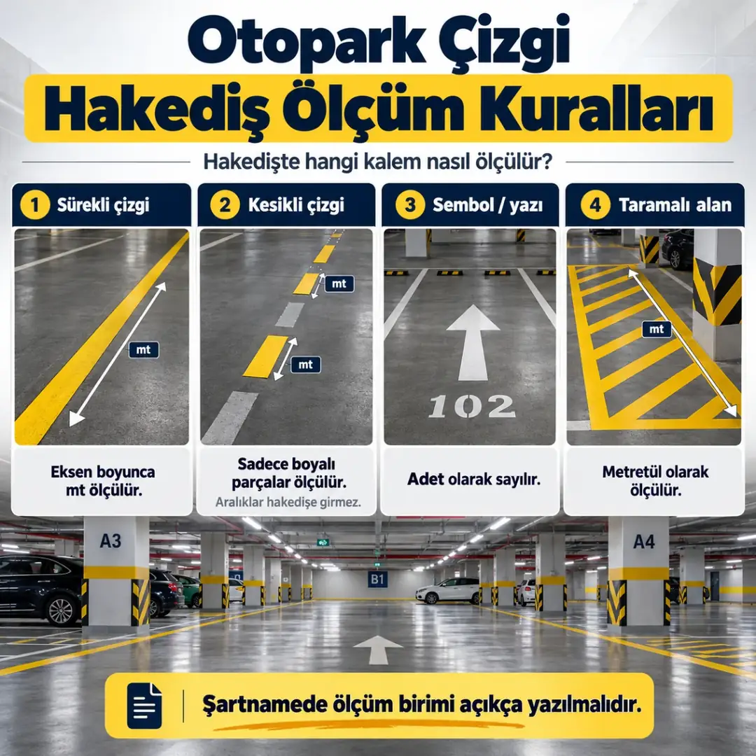 Otopark çizgi hakediş ölçüm kuralları sürekli kesikli çizgi sembol tarama