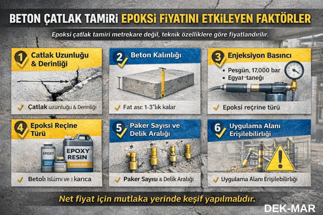 Beton çatlak tamiri epoksi fiyatını etkileyen faktörler – çatlak derinliği, enjeksiyon basıncı ve paker sayısı&nbsp;