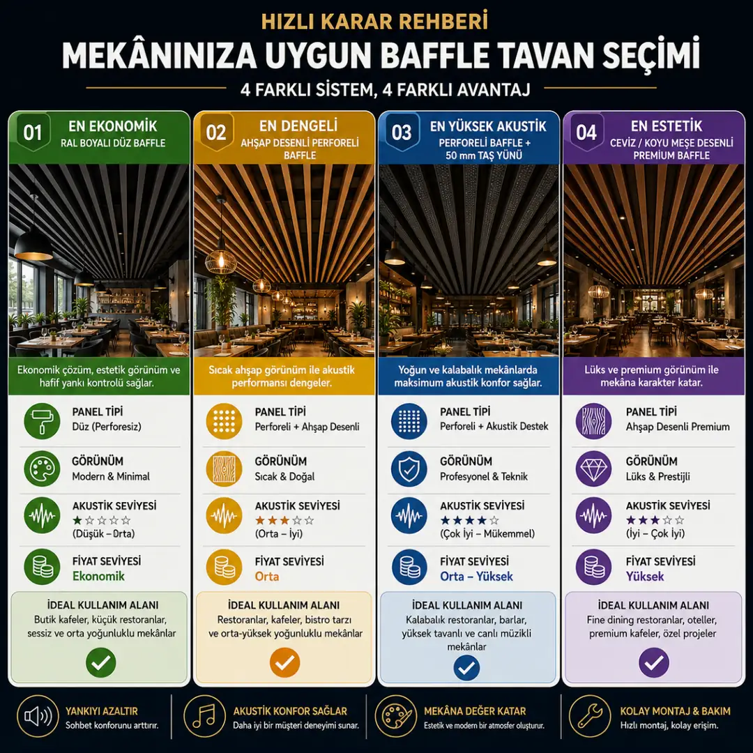 Restoran ve kafeler için baffle tavan sistem karşılaştırması&nbsp;