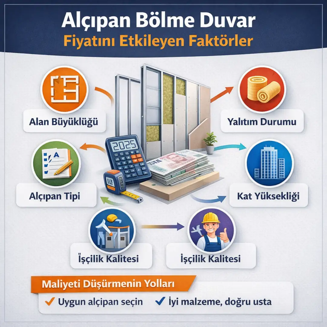 Alçıpan duvar m2 fiyatını belirleyen unsurlar, işçilik maliyetleri, yalıtım türü ve uygulama zorluklarına göre değişir