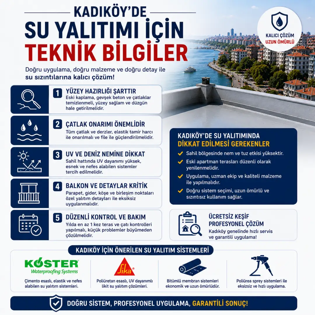 Kadıköy su yalıtımı uygulamalarında dikkat edilmesi gereken teknik bilgiler&nbsp;