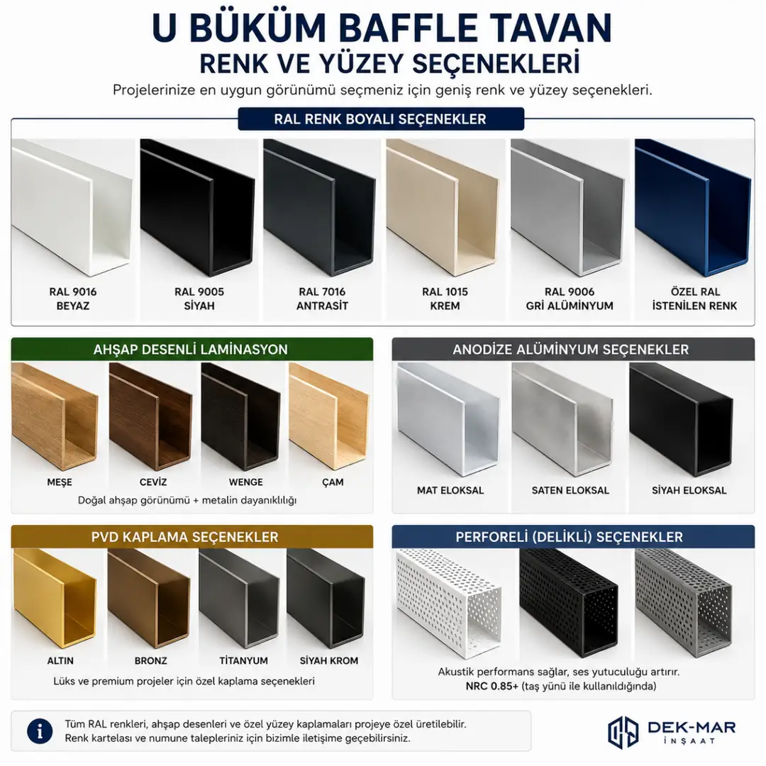 U büküm baffle tavan RAL renk ve ahşap desen seçenekleri&nbsp;