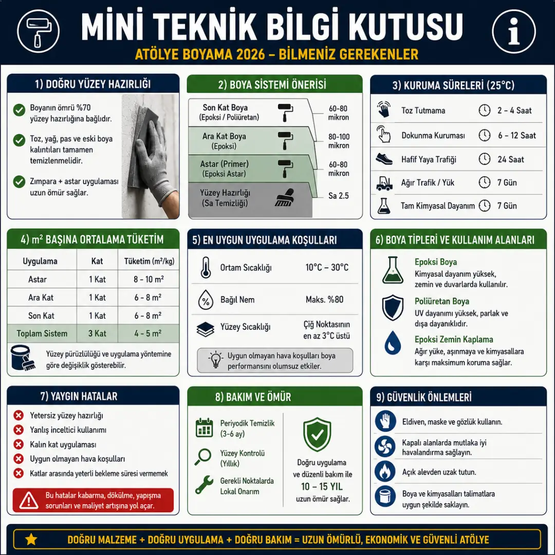 Atölye boyama teknik bilgileri epoksi tüketimi boya kat sayısı ve uygulama süreleri&nbsp;