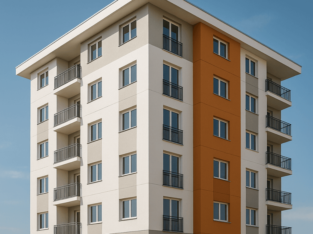 Profesyonel dış cephe boyama sonrası modern ve estetik bir görünüme kavuşmuş apartman binası. 