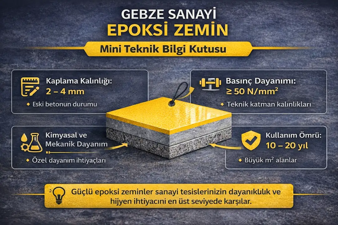 Gebze sanayi epoksi zemin teknik özellikleri kalınlık dayanım kimyasal direnç kür süresi&nbsp;