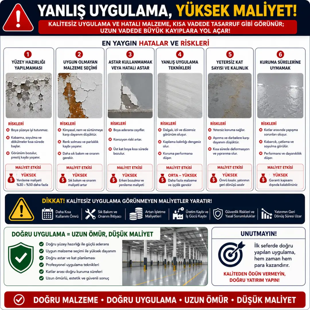 Yanlış fabrika boyama uygulaması boya kabarması yüzey soyulması ve çatlama problemleri&nbsp;