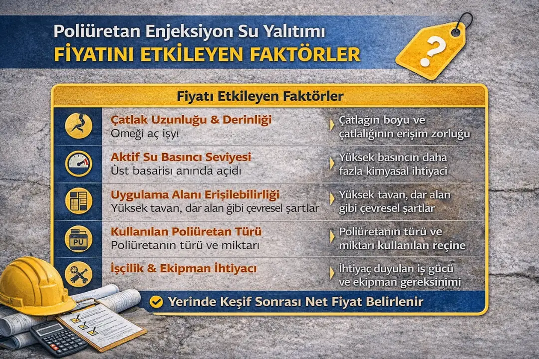 Poliüretan enjeksiyon su yalıtımı fiyatını etkileyen faktörler – çatlak durumu, su basıncı, erişim ve işçilik
