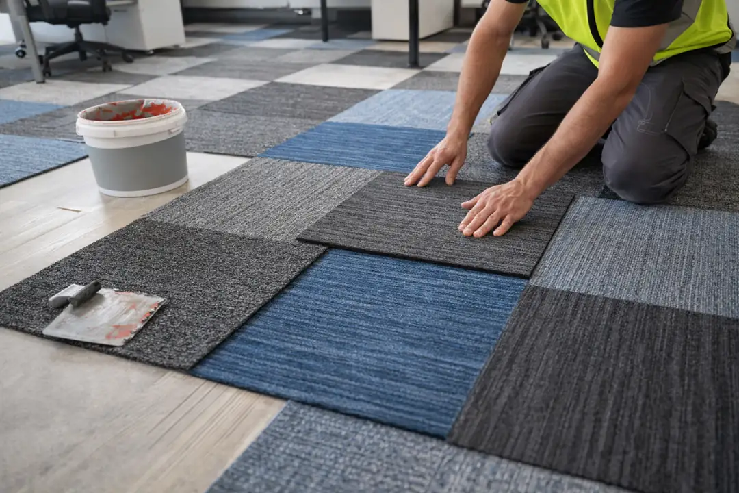karo halı döşeme uygulaması ofis zemin kaplama montajı&nbsp;