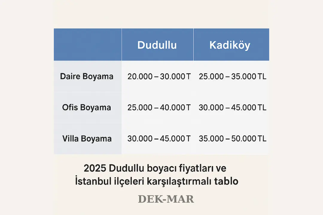 2025 Dudullu boyacı fiyatları ve İstanbul ilçeleri karşılaştırmalı tablo.