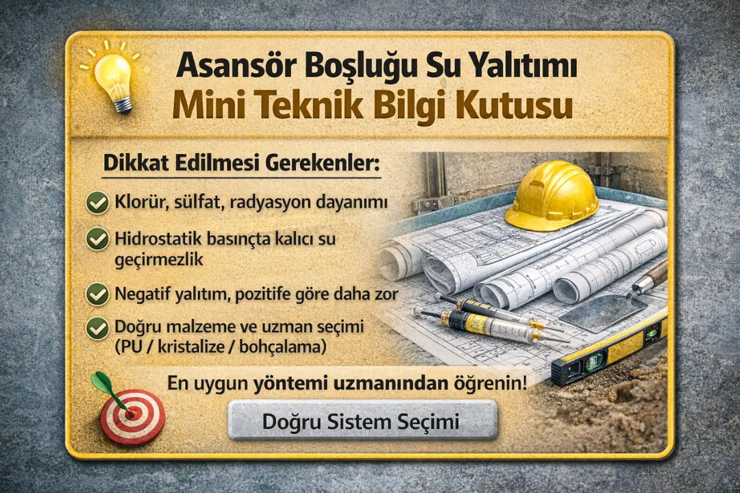Asansör boşluğu su izolasyonu teknik bilgiler ve doğru sistem seçimi&nbsp;