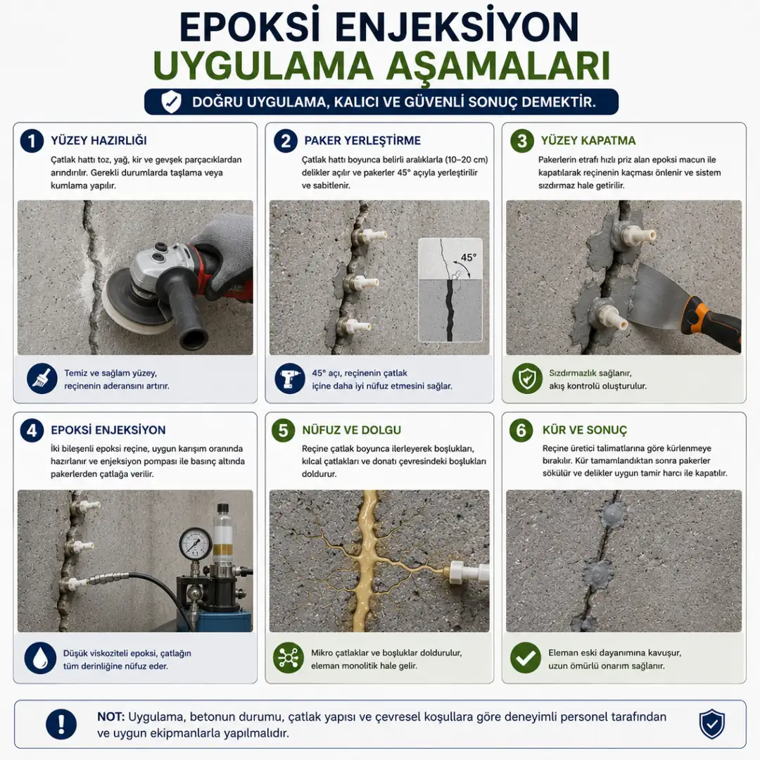 Paker yerleşimi yüzey kapatma basınçlı enjeksiyon ve kür aşamaları&nbsp;
