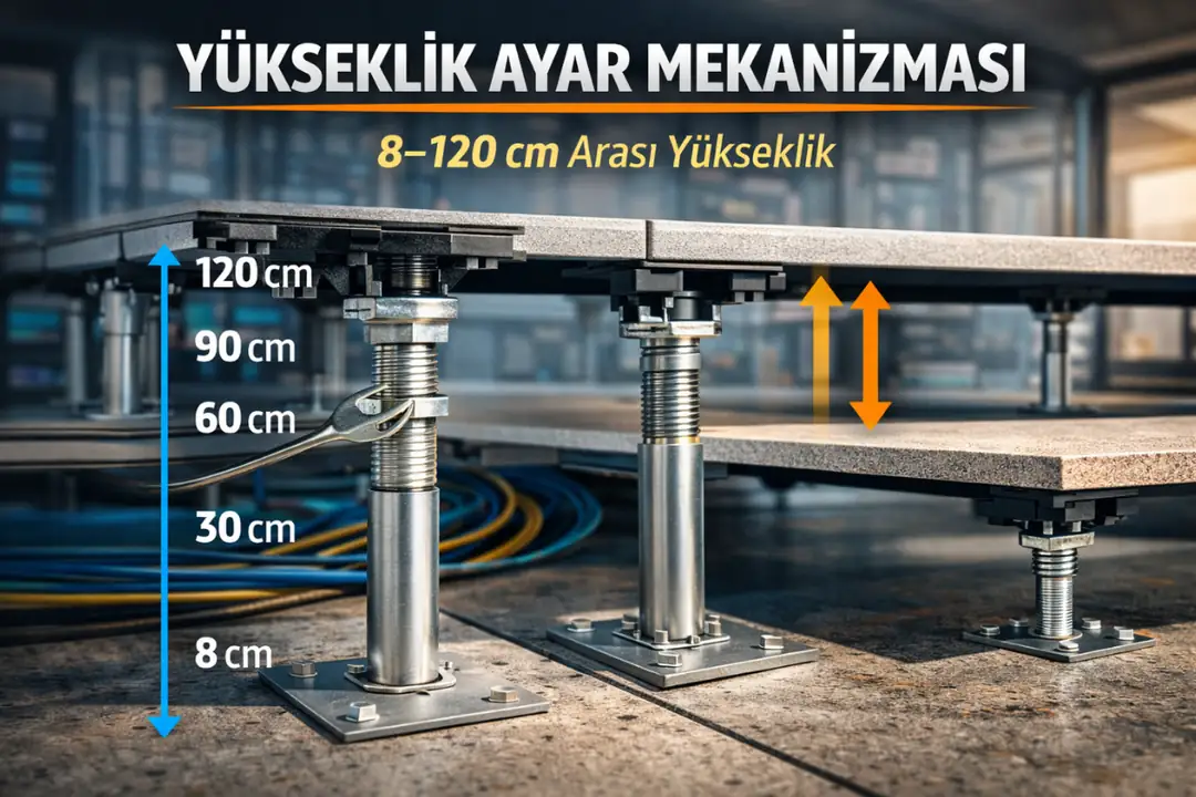 Ayarlanabilir yükseltilmiş döşeme ayak yükseklik mekanizması&nbsp;