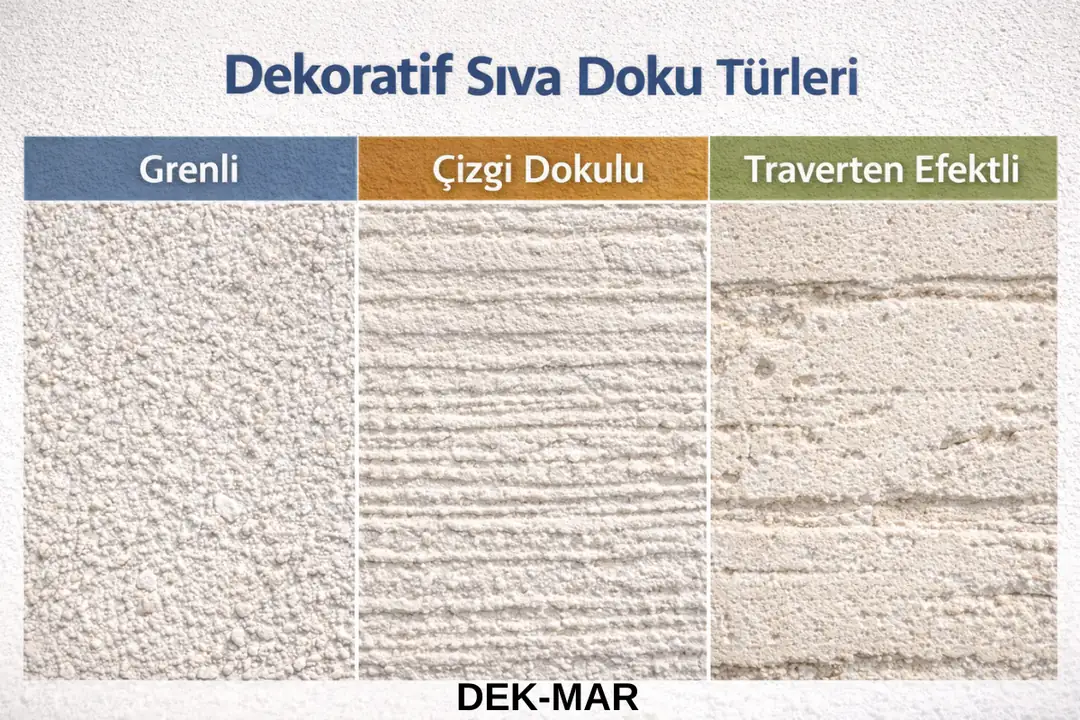 Dekoratif dış cephe sıva doku türleri – grenli, çizgi dokulu ve traverten efektli yüzeyler&nbsp;