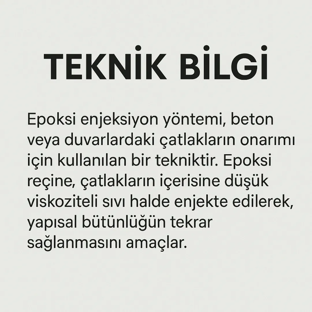 Epoksi enjeksiyon teknik bilgi kutusu – beton çatlak onarımı için kullanılan düşük viskoziteli epoksi reçine özellikleri – Dek-Mar 2025”