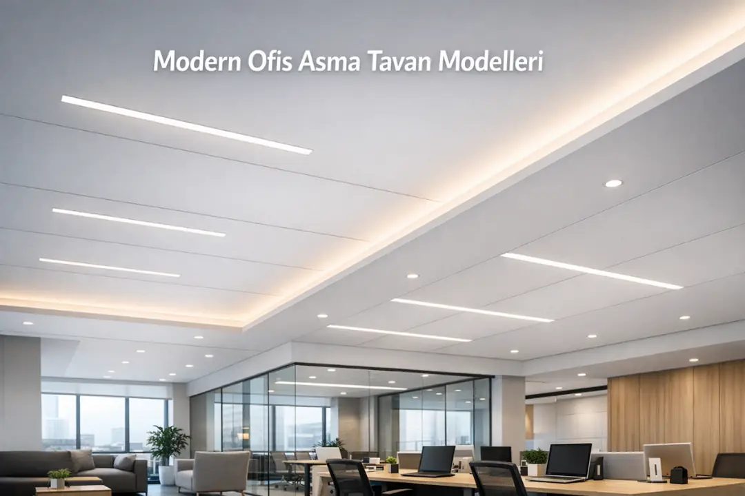Modern ofis asma tavan modelleri, gizli LED aydınlatmalı alçıpan tavan tasarımları&nbsp;