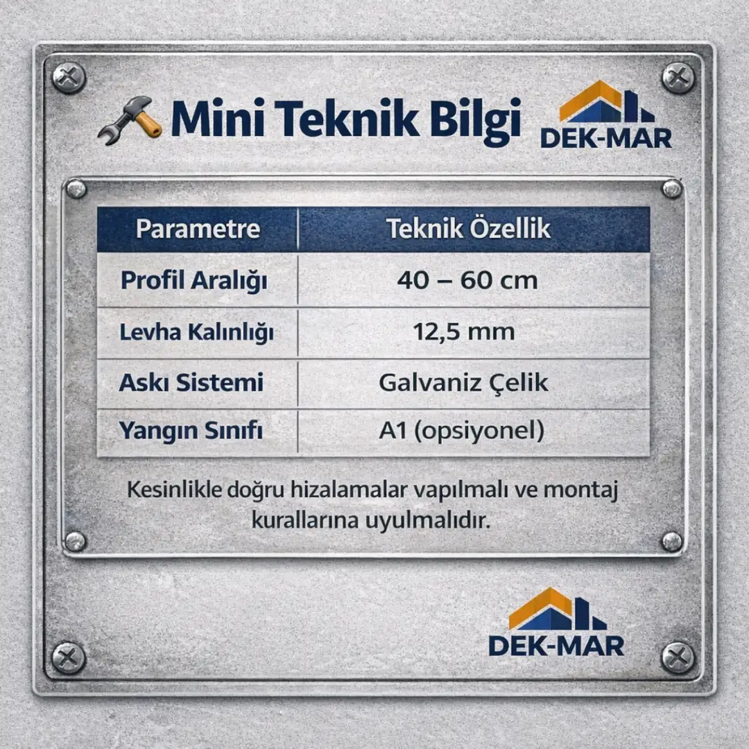 alçıpan asma tavan sistem teknik detayları profil ölçüsü levha kalınlığı ve uygulama bilgileri rehberi&nbsp;