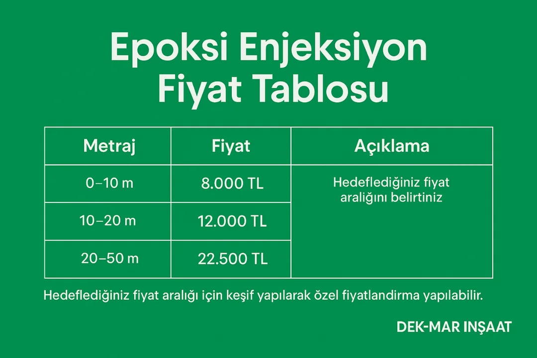 Epoksi enjeksiyon fiyat tablosu – yapısal beton çatlak onarımı için 2025 epoksi enjeksiyon metraj ve uygulama fiyatlarını gösteren görse